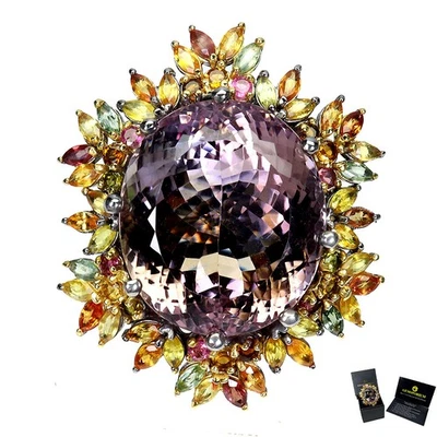 Anillo de plata de ley 925 ovalado ametrino 68ct zafiro hecho a mano joyas de piedras preciosas 9 Foto 1 de 4
