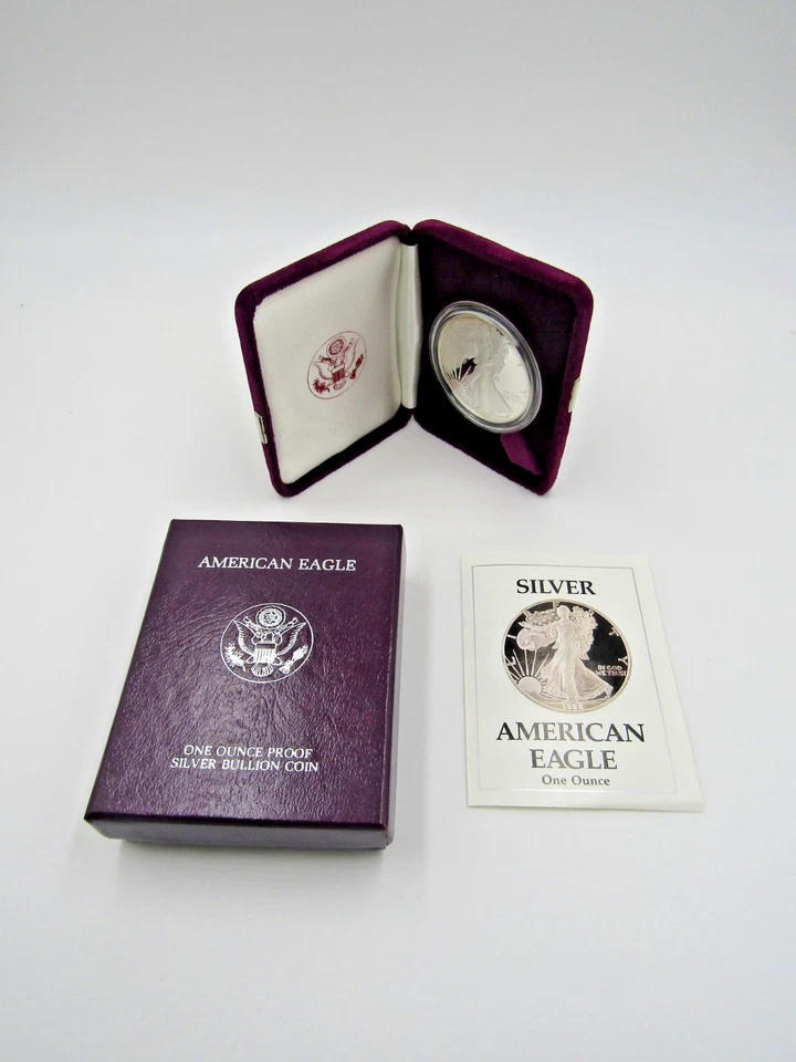 1988-S American Silver Eagle Dollar Proof Bullion Coin + COA, Box, Case 1988 S - Image 1 of 4