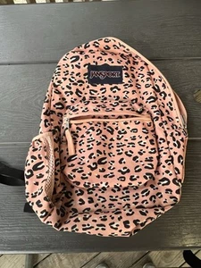 JanSport Pink Party Cat Leopard Print Backpack Animal Print Bag - Picture 1 of 12