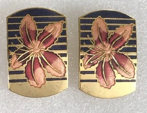 Cloisonne Stud Earrings Flower - Vintage - Picture 1 of 8