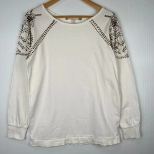 Chelsea & Violet Shirt Women Medium Boho Bead Ivory Boat Neck Light Top Cruise - Picture 1 of 17