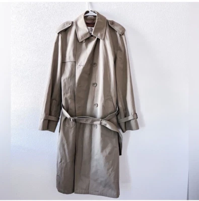 Oleg Cassini 80s Vintage Cotton Blend Tan Double Breasted Men's Trench Coat 40 L - Image 1 of 4