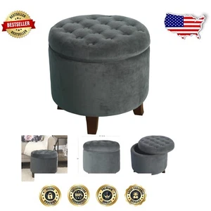 Stylish Dark Gray Foot Rest Ottoman - Upholstered with Storage for Home Decor - Picture 1 of 13