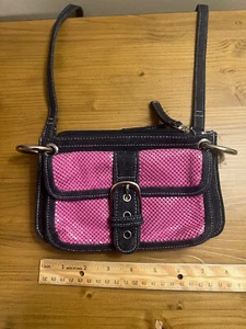 Whiting & Davis Denim/Pink Metal Mesh Crossbody Purse + Card Wallet NWOT - Picture 1 of 8
