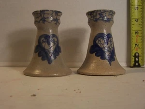 Vintage 1991 Beaumont Brothers Keramik Paar Kerzenhalter Salzglasur blaues Herz - Bild 1 von 9