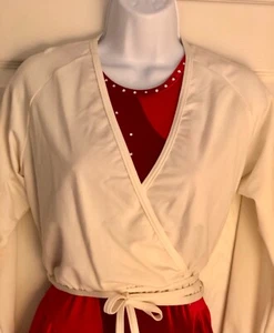 GK POLARTEC ADULT MEDIUM IVORY LGSLV WRAP SKATE DANCE BALLET WARM UP JACKET SZ M - Picture 1 of 8