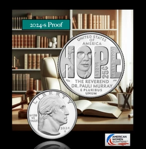2024-S American Women Quarters Proof / 25c / Dr. Pauli Murray / gemma cammeo profonda - Foto 1 di 3
