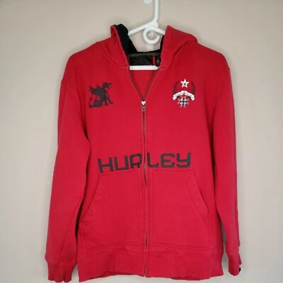 Молодежный размер XL красный Hurley полный молнии толстовка с капюшоном тяжелый флис Skater пуловер - Изображение 1 из 4