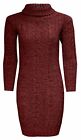 Women's Polo Neck Cable Knitted Jumper Ladies Bodycon Long Sleeve Tunic Dress UK