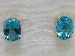 Paar Blautopas Ohrstecker 585 Gelbgold 14Kt Gold 2 natürliche beh. Blautopase  - Bild 1 von 2