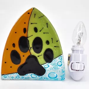 Arte Fundido Vidrio Pata de Perro Estampado Pawprint Luz Nocturna Luz Hecha a Mano Ecuador - Imagen 1 de 6