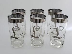 Queens Lusterware Silver Band Monogram "L" Highball Glasses Set of 6  - Picture 1 of 8