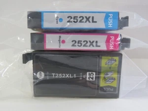 3 Stück 252XL für EPSON Workforce Drucker Tintenpatronen -- Schwarz, Cyan & Magenta - Bild 1 von 2