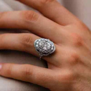 2CT Oval Cut Moissanite Vintage Wedding Engagement Ring 14k White Gold Plated - Picture 1 of 3