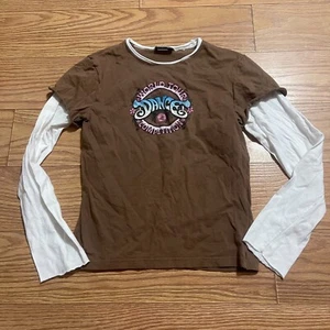 y2k 2000s World Tour Dance Competition Layered Shirt Girls XL Pink Brown - Picture 1 of 8