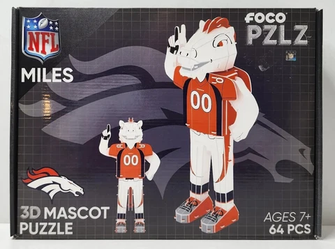 FOCO PZLZ - 3D NFL Mascot Puzzle - Denver Broncos - Miles - 63 Pcs - Brand New Cover