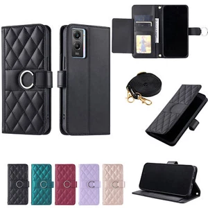 Leather Grid Card Wallet Cover Case For Vivo IQOO U5E Y38 Y28 Y03 V40 SE T1 Y20 - Picture 1 of 17