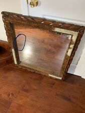antique Handmade Square wall mirror Hardwood Inlaid brass Studs N Fur