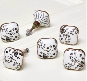 6 Ceramic Drawer Knobs Door Dresser Pulls White Boho Premium 1.5 Inch - Picture 1 of 1