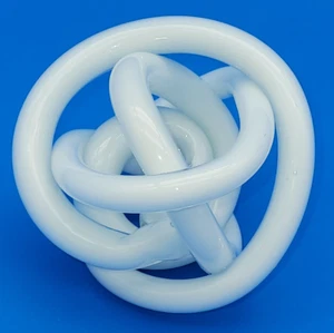 Art Glass White Infinity Twisted Rope Knot Sculpture Paperweight - Picture 1 of 7