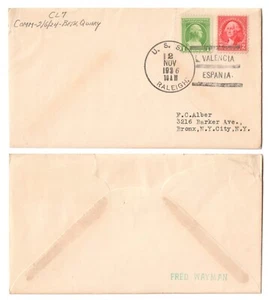 USS RALEIGH (CL-7) Light Cruiser • 1936 Naval Cover • VALENCIA ESPANIA Postmark - Picture 1 of 1