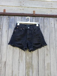 Aeropostale Womens 90s High Rise Cut-Off Distressed Faded Black Shorts Size 0 - Picture 1 of 6