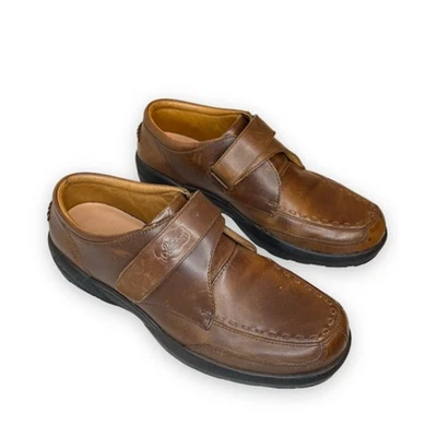 Dr. Zapatos Frank cómodos para diabéticos para hombre castaño talla 9,5 cuero una correa #6221 Foto 1 de 4