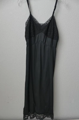Vintage Penney's Adonna Womens Slip Dress Size 36 Black Lace Nylon Full Lingerie - Image 1 of 4