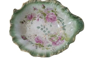Antique La Belle China Oval Shape Serving Dish Gold Edges Pink Roses Vintage - Picture 1 of 10