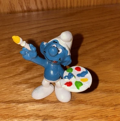 Pitufos Artista Pitufo 20045 1978 2" PVC Figura Peyo Schleich Pintor Vintage Pincel Foto 1 de 4