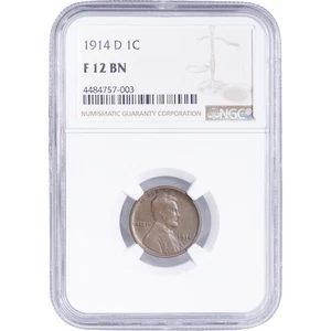 1914-D Lincoln Cent NGC F12 BN Rare Date! - Picture 1 of 2