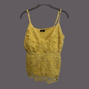 Abercrombie & Fitch Y2K Babydoll Smocked Yellow Floral Lace Semi Cropped Top XL - Picture 1 of 8