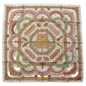 HERMES Scarf Parures des Maharajas Catherine Baschet 90 Silk Pink Tags No Box U - Picture 1 of 6