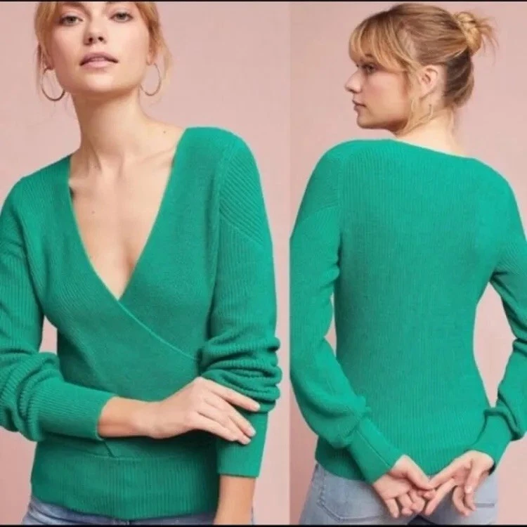 Suéter envolvente sintético ANTHROPOLOGIE MOTH Liza | Verde Kelly | Talla M | Nuevo con etiquetas Foto 1 de 1