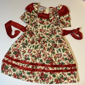 Vtg 80s The Little Trotter A Line Dress Rose Print Velvet Trim Sash Bows Sz 6X - Picture 1 of 9