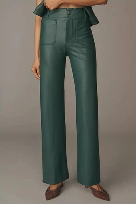 Anthropologie Maeve Green Sz 26 The Colette Wide-Leg Faux Leather  Pants 407 - Image 1 of 4