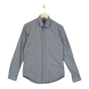 Hugo Boss Slim Fit Shirt Mens Size S Grey Striped Cotton Silk Long Sleeve - Picture 1 of 14
