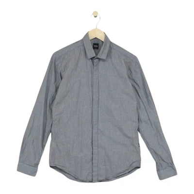 Hugo Boss Slim Fit Shirt Mens Size S Grey Striped Cotton Silk Long Sleeve - Image 1 of 4