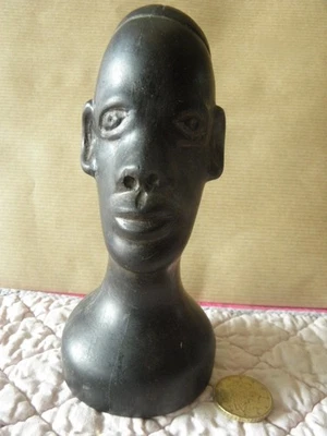 vintage buste tete africain sculpté à la main en ébène - Photo 1/4