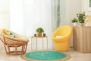 Jute Rug Round Hand Braided Area Rug Door Mat Rustic Look Rug, Turquoise Beige - Picture 1 of 6