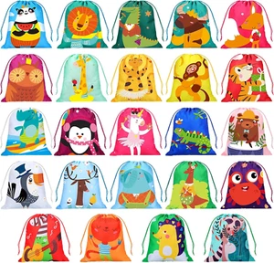 24 Pack Drawstring Party Favor Bags for Kids Safari Animal Cartoon Candy Goodie - Picture 1 of 7