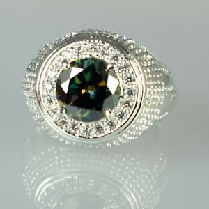 4.98 Ct Green Diamond Solitaire Men's Ring With Accents Anniversary Present