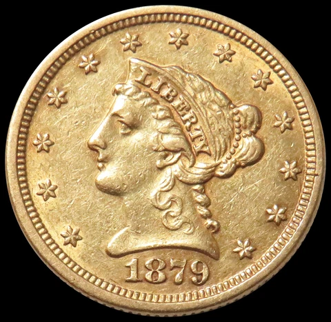 1879 GOLD USA $2.50 LIBERTY HEAD QUARTER EAGLE $2 1/2 COIN XF Cover