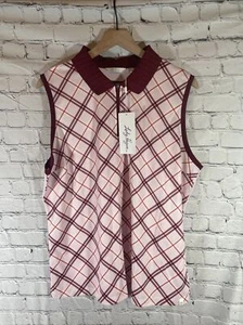 NWT Lady Hagen Women's Sleeveless Plaid Pink Golf Polo Shirt $50 Size S - Picture 1 of 9