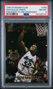 PSA 8 casi nuevo 1993 Topps Stadium Club viajeros frecuentes #358 Shaquille O'Neal B157 - Imagen 1 de 8