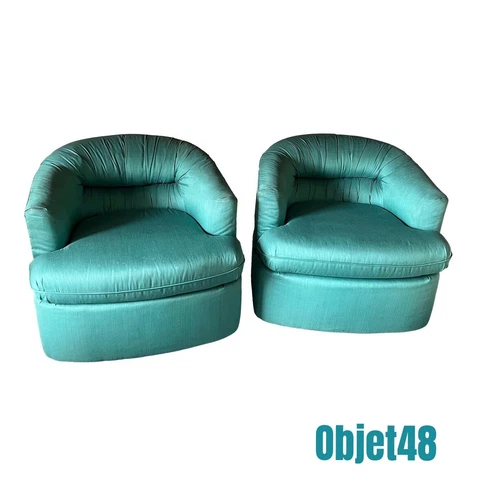 Lane Mid Century Modern Swivel & Rock Lounge Chairs, Silk Upholstery - a Pair Cover