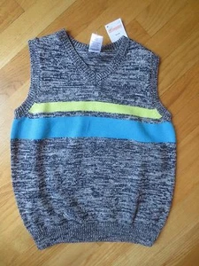 BOY GYMBOREE NEON YELLOW TURQUOISE BLUE STRIPES BLACK GRAY Sweater Vest NWT 5 6 - Picture 1 of 5