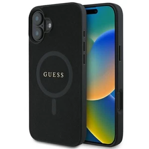 Custodia iPhone 16 Plus Guess nera effetto scintillante logo colore oro MagSafe - Foto 1 di 8
