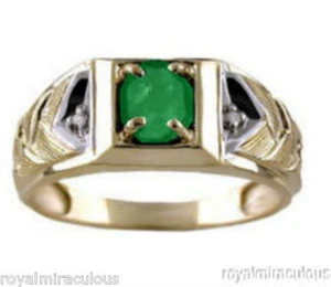 Anillo Rylos Oro Amarillo 14k Esmeralda y Diamante 7X5MM Piedra Preciosa Mayo Piedra Natal - Imagen 1 de 6