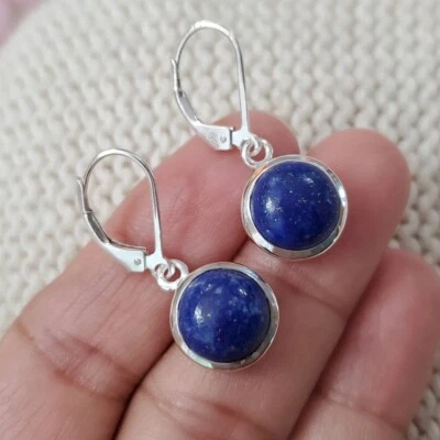 Lapis Lazuli blue Gemstone 925 Sterling Silver Lever Back Earrings - Image 1 of 4